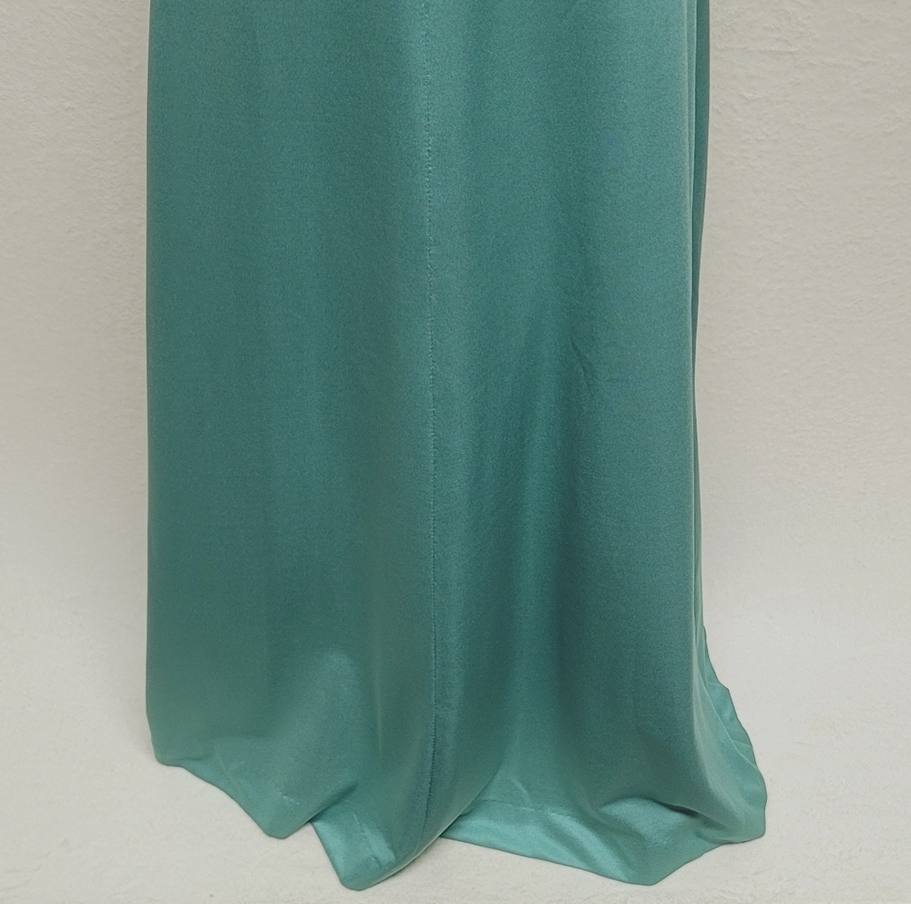 Infinity Vintage 60s Seafoam Green Stretchy Fabric Low Back Halter Maxi Dress - Picture 9 of 11